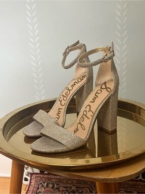 Sam Edelman Shimmering Ankle Strap Block Heels